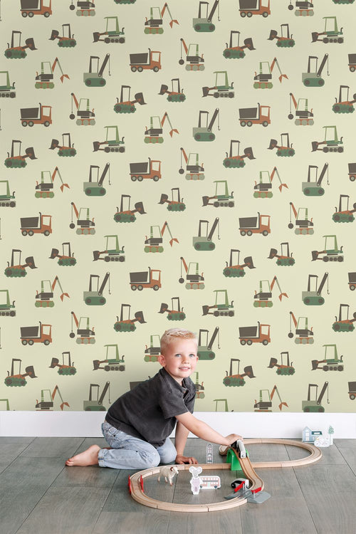ESTAhome behang voertuigen groen en bruin - 50 x 900 cm - 132243