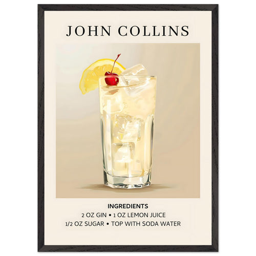 Artfulprints Poster met Lijst John Collins cocktail - Ingrediënten   - 50x70 cm - Taupe