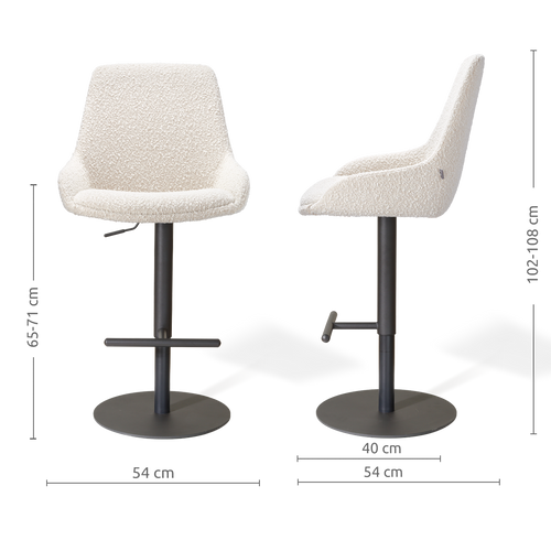 Nolon Niva-Isa tulp barkruk bouclé beige verstelbaar - zwarte poten