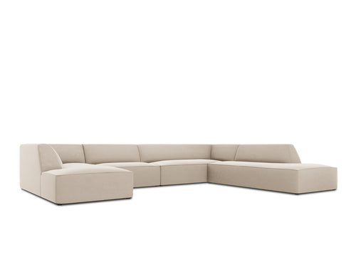Micadoni Panoramische hoekbank rechts Ruby 7-zits, flueel, beige - 273x366x69cm