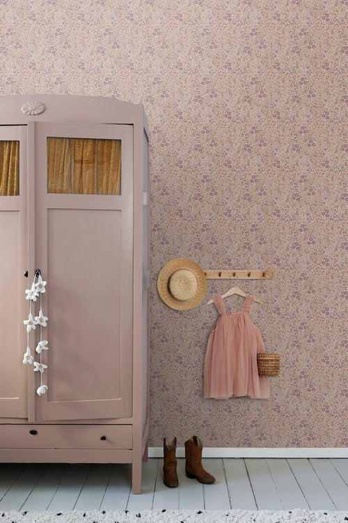 ESTAhome behang bloemetjes mauve paars - 50 x 900 cm - 131458 - vtwonen shop