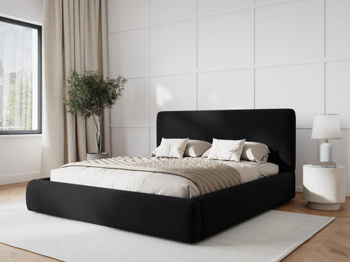 Cosmopolitan Design Opbergbed met hoofdeinde Colonel 200x200cm, flueel, zwart - 220x220x100cm