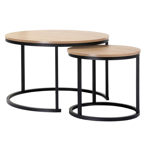 Calicosy - LENNY Set van 2 ronde salontafels - Eiken - 70x70x45,5 cm
