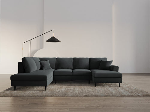 Cosmopolitan Design Links panoramische slaapbank met opbergdoos Kyoto 7-zits, flueel donkergrijs - 194x313x88cm