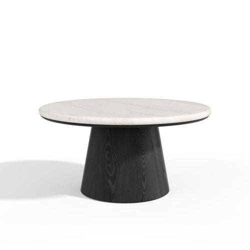 Premium Interiors - Salontafel VERO - multiplex en marmer wit marmer en zwart hout 80cm