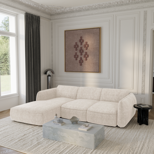 Sia Home - Rechte hoekbanken LIVIA - Fluweel weefsel - Crème - 274cm