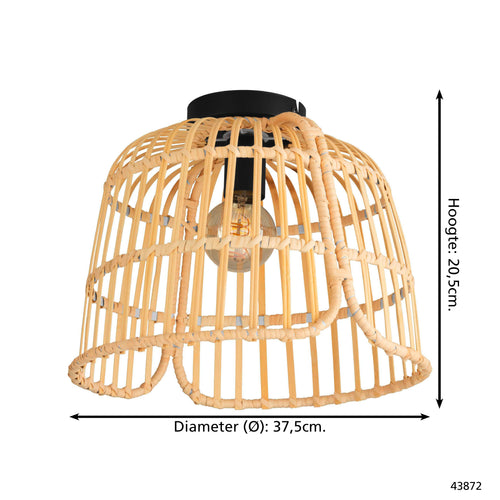 EGLO plafondlamp Glyneath - e27 - ø 37,5 cm - zwart/hout