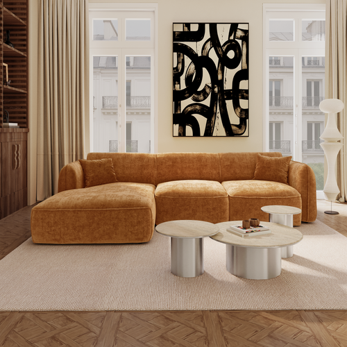 Premium Interiors - Linkerhoekbank LOMI - gewaafd fluweel karamel 274cm