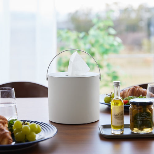 Yamazaki Tissuebox Rond met Handvat - Tower - Wit - vtwonen shop