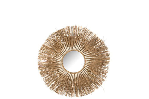 J-Line spiegel Melissa Paille - raffia - naturel/wit - small - Ø 75  cm - vtwonen shop