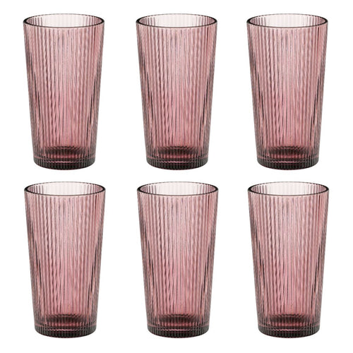 Mica Decorations Grigio Drinkglas Roze - Longdrinkglas met Ribbelstructuur - Glazen Drinkglas voor Water, Sap en Cocktails - Tijdloos Ontwerp - Serie