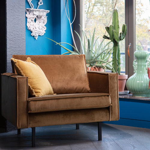 WOOOD fauteuil Rodeo - Velvet - Honing Geel - 85x105x86 - vtwonen shop