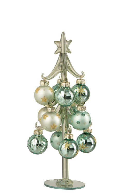 J-Line decoratie kerstboom + Ballen - glas - groen/blauw - small
