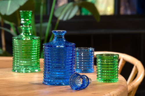 J-Line karaf Geribbeld - glas - blauw
