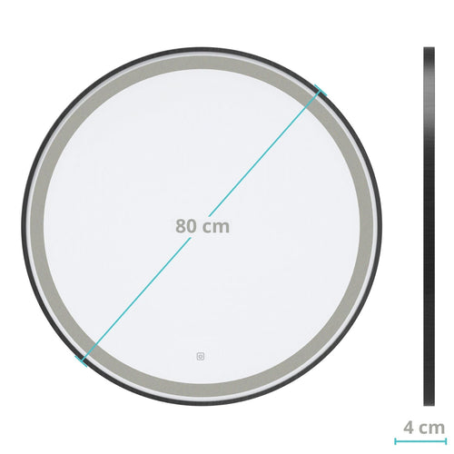LOMAZOO badkamerspiegel Florence - met LED verlichting & anti condens - rond - zwart - 80 cm