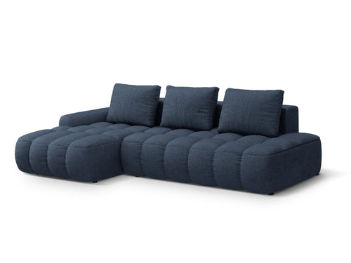 Cosmopolitan Design Uitklapbare hoekbank links met opbergdoos Linz 3-zits, structurele stof donkerblauw - 142x275x84cm