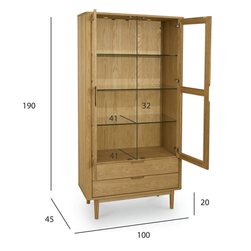 Furnhouse vitrinekast Nyborg - Natuurlijk eikenhout - MDF, Eikenfineer, Glas - 45x100x190