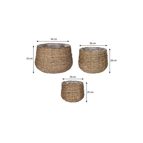 Mica Decorations Avalon Plantenmand - Set van 3 - H32 x Ø44 cm - Zeegras - Lichtbruin