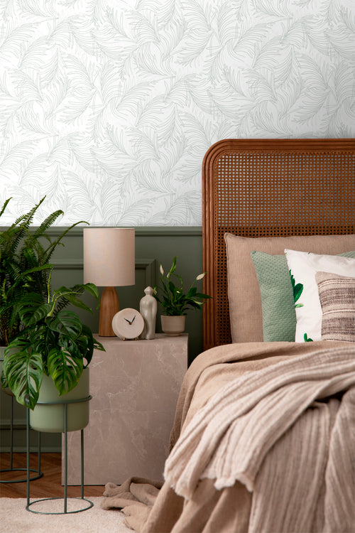 Sanders & Sanders behang veren vergrijsd groen en wit - 53 cm x 10 m - 640367 - vtwonen shop