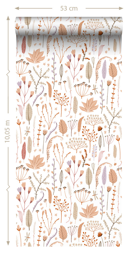 ESTAhome behang veldbloemen terracotta, paars, beige en wit - 50 x 900 cm - 131162 - vtwonen shop