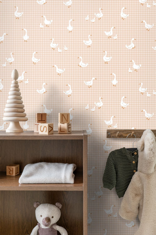 ESTAhome behang schattige ganzen beige - 50 x 900 cm - 132184
