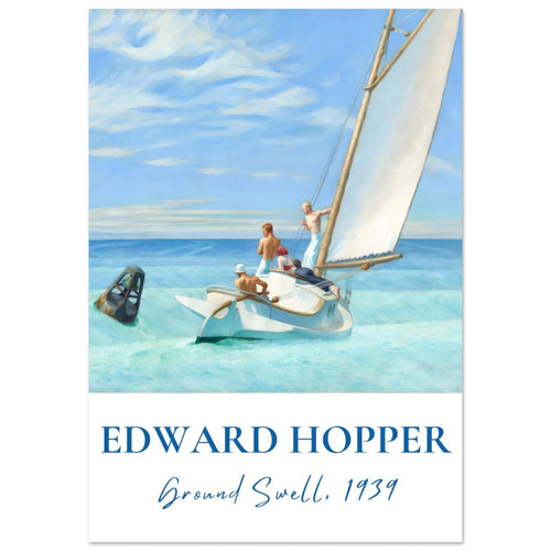 Artfulprints Poster met Lijst Edward Hopper - Ground swell   - 70x100 cm - Blauw
