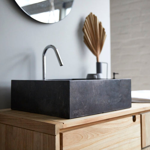 Tikamoon Marmeren waskom in dark grey b. 41 cm - Zwart