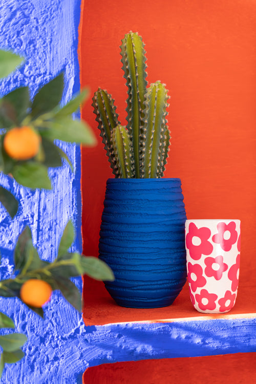 J-Line bloempot Fiesta - keramiek - blauw - medium - Ø 19 cm