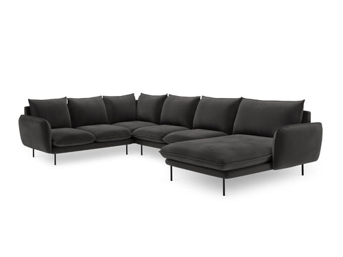Cosmopolitan Design Panoramische hoekbank links Vienna 7-zits, flueel, donkergrijs - 235x330x95cm