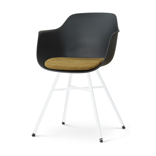 Nolon Noa-Liz eetkamerstoel zwart met mosgroen zitkussen - wit onderstel