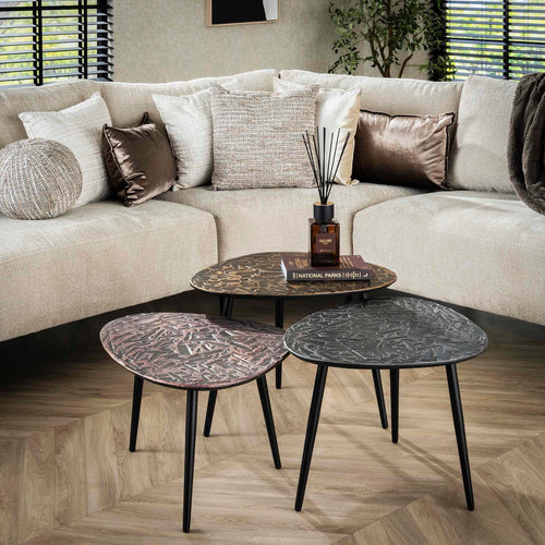 Giga Meubel Salontafel Patina - Multi Metaal - Set van 3 - 60x48x43cm - vtwonen shop
