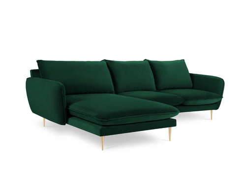 Cosmopolitan Design linker hoekbank Vienna 5-zits, flueel, flessengroen - 170x255x95cm