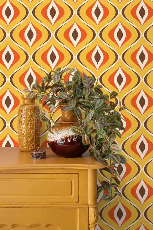 Sanders & Sanders behang retro ornamenten geel en oranje - 50 x 900 cm - 935405