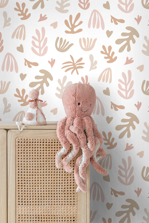 ESTAhome behang planten in Matisse stijl beige, roze en wit - 50 x 900 cm - 131017 - vtwonen shop