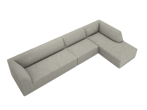 Micadoni rechter hoekbank Ruby 5-zits, ribfluwelen, lichtgrijs - 180x366x69cm