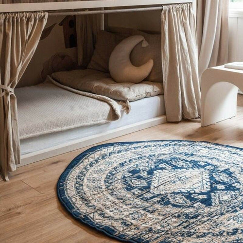 Interieur05 vintage vloerkleed Aila - blauw -   Ø 120 cm