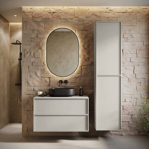 Badplaats Wastafelkast Mali 80 cm – Beige – Badmeubel met Kolomkast