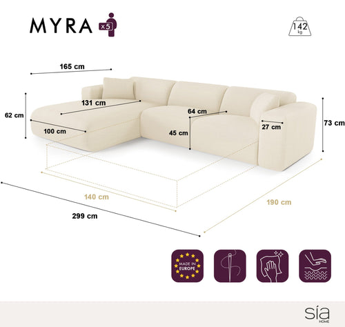 Sia Home - Hoekbanken links MYRA - Geweven stof - Lichtgrijs - 280cm