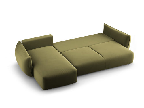 Cosmopolitan Design Uitklapbare hoekbank links met opbergdoos Matera 4-zits, flueel groente - 173x253x86cm