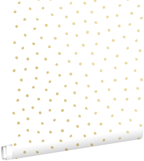 ESTAhome behang stippen glanzend goud en wit - 53 cm x 10.05 m - 138937