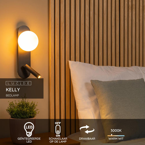 Lucide bedlamp KELLY - Geïntegreerde LED - Zwart - vtwonen shop