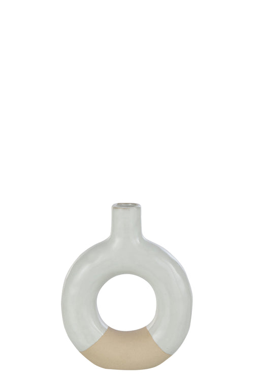 J-Line vaas Cirkel - porselein - wit/beige - small - 2 stuks - 17.5 cm hoog