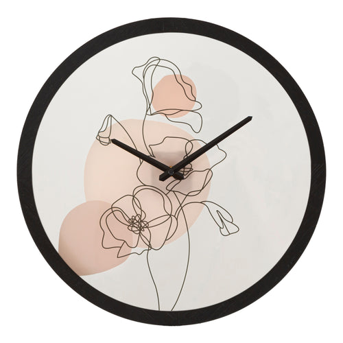 Rond wandklok bloem van hout en glas Ø 40x3,5 cm