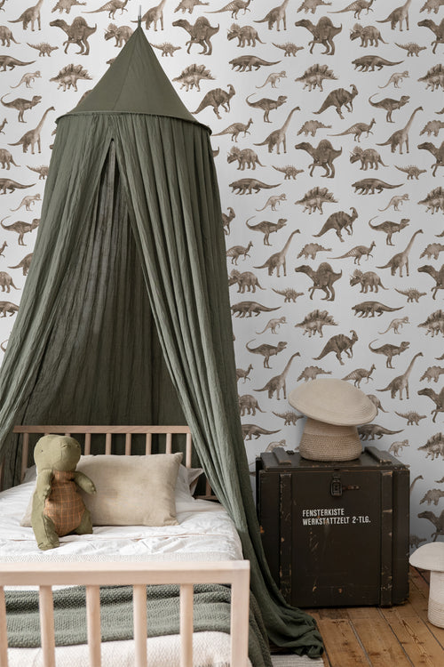 ESTAhome behang dinosaurussen donker beige - 50 x 900 cm - 131202