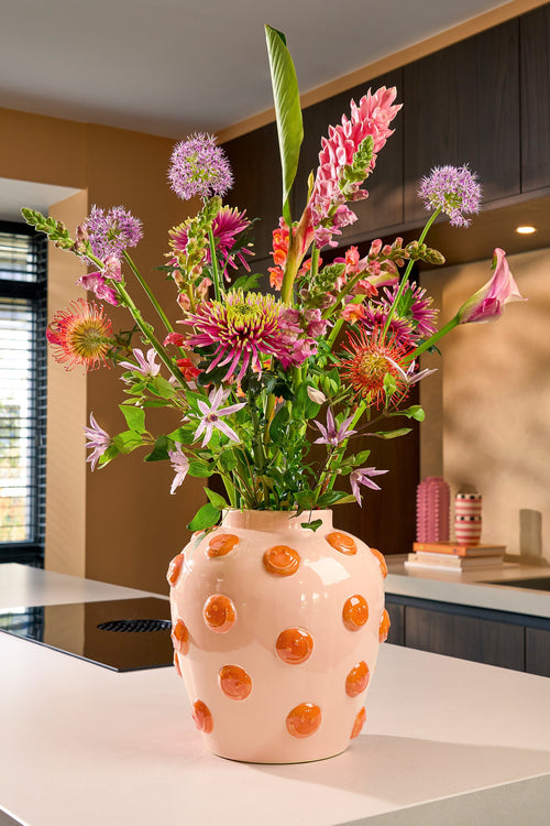 Mica Decorations Smiley Vaas - H33 x Ø30 cm - Keramiek - Lichtroze, Oranje