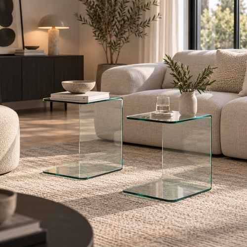 Nest living Cornelis Glazen Bijzettafels Transparant - 53 x 45 cm
