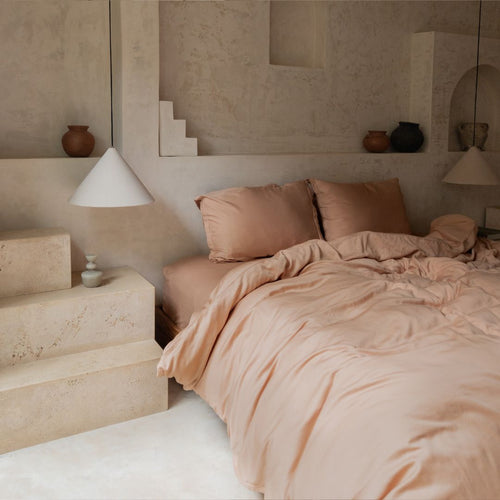 Coco & Cici - Tencel Twill Dekbedovertrek 140 x 220 cm - 1 Persoons Beddengoed - Peach - Lyocell - Ritssluiting & Extra Zacht - 1 Kussensloop (60x70)