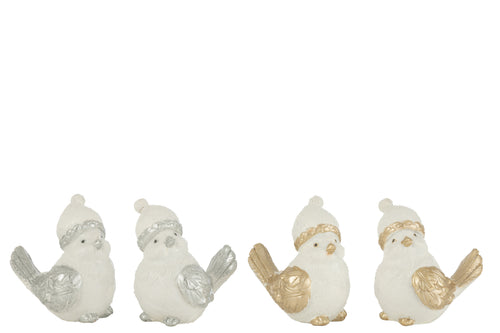 J-Line figuur Vogels Hoed - polyresin - zilver/goud - large - 4 stuks - vtwonen shop