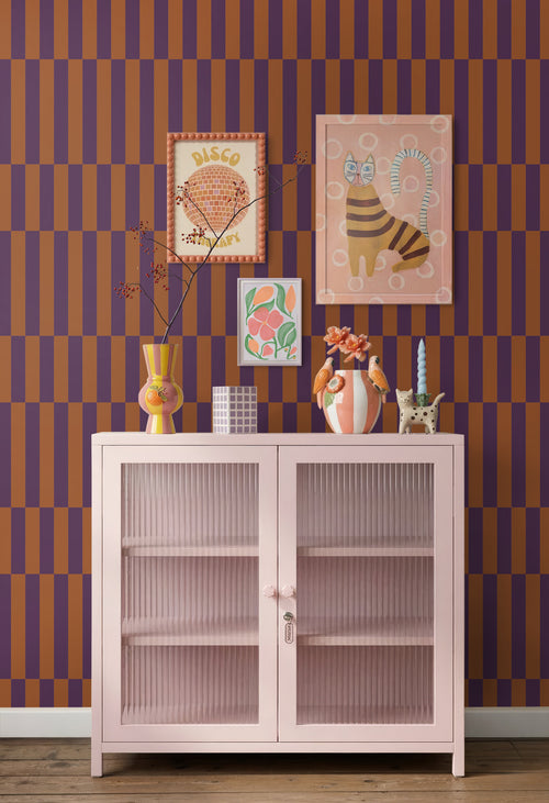 ESTAhome behang strepen terracotta en donker paars - 50 x 900 cm - 131424