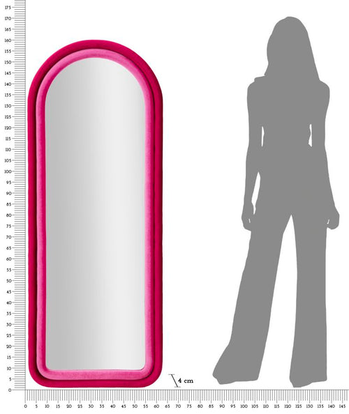 Wandspiegel in roze fluweel 60x4x160 cm